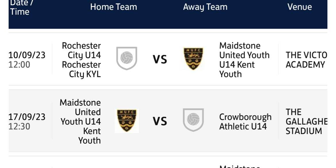 U14 KYL Fixtures at a glance 