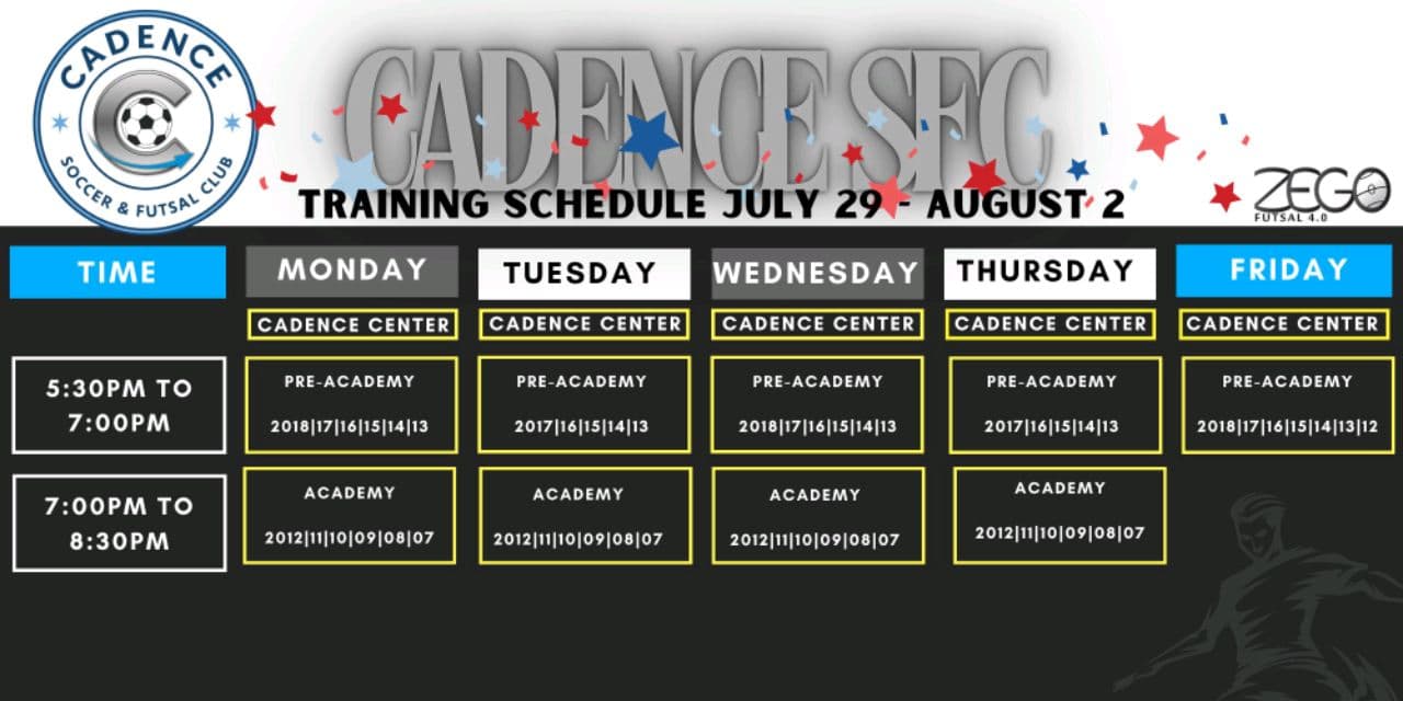 Training Schedule July 29 - August 2
