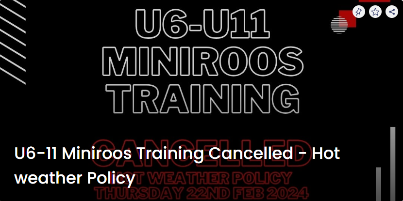 Mini Roos Training Cancelled Tonight due to extreme weather policy.